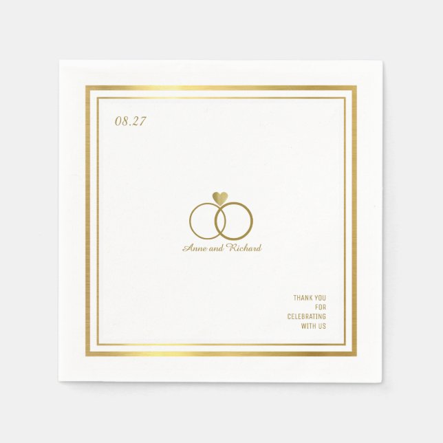 Liebe Herz & zwei Hochzeitsringe, ein elegantes Serviette (Vorderseite)