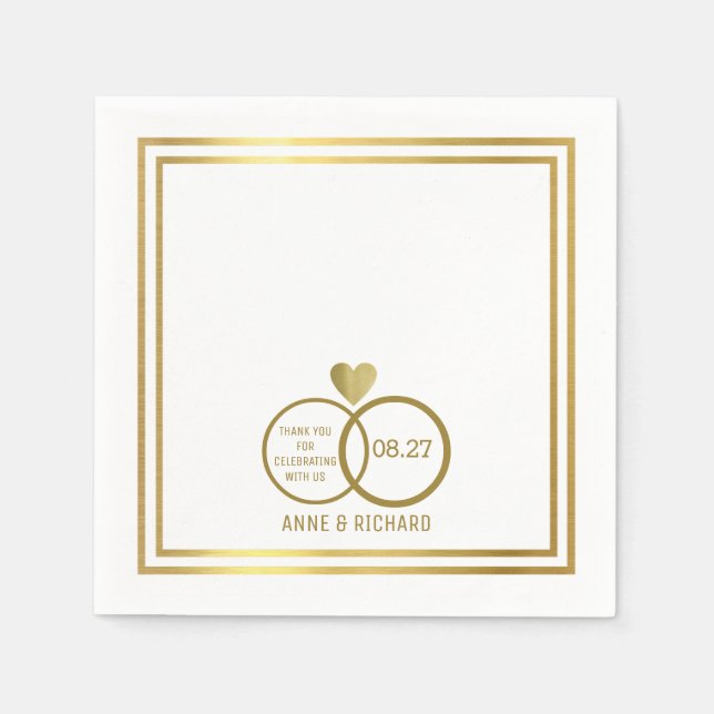 Liebe Herz & zwei Hochzeitsringe personalisiert Serviette (Vorderseite)