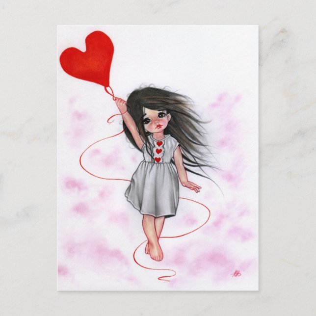 Liebe Herzballon Kleine Girl in Air Postcard Postkarte (Vorderseite)