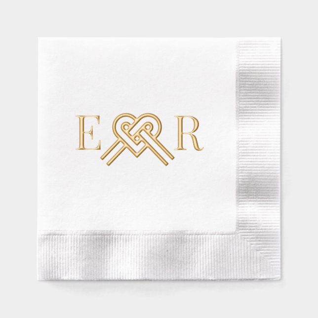 Liebe Herzform Knoten Couple 2 Anfangsmonogramm Servietten Mit Folie (Vorderseite)