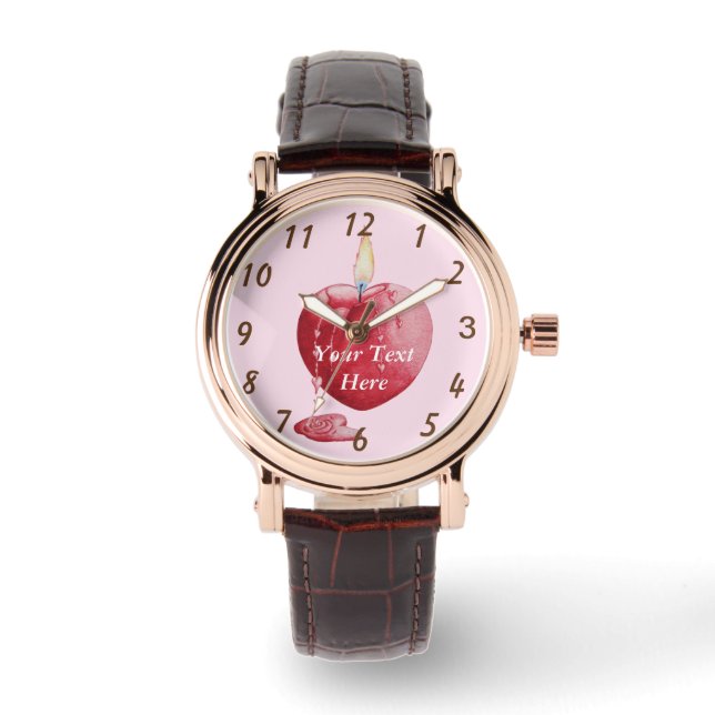 Liebe Herzförmige Flamme rote Kerze romantisch Armbanduhr (Vorderseite)