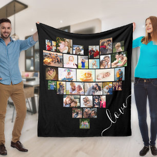 Liebe Herzförmige Fotocollage Schwarz Fleecedecke