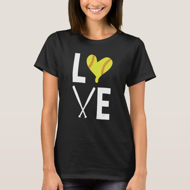 Liebe Herzgestanzte Ball Softball Bats Softball T-Shirt (Vorderseite)