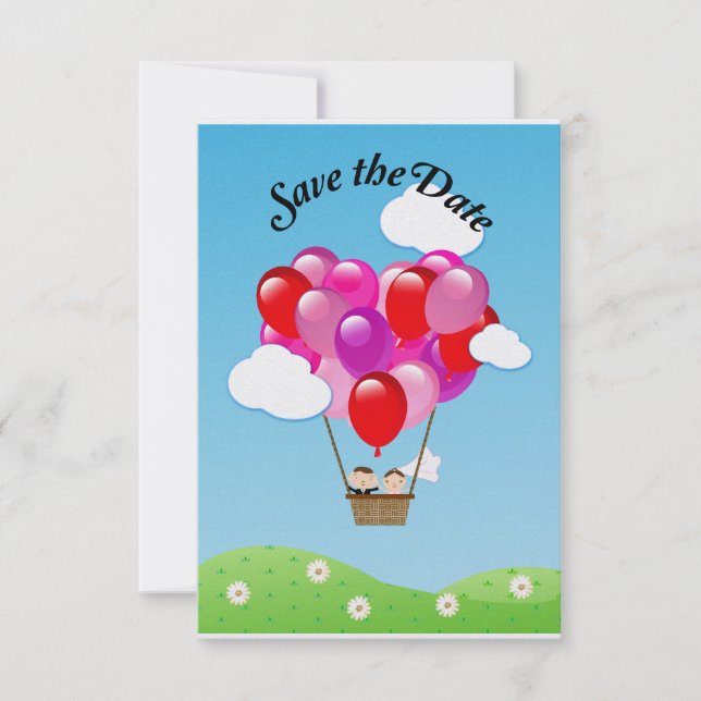 Liebe Herzklopfen Heißluftballon Hochzeit Speicher Save The Date (Vorderseite)