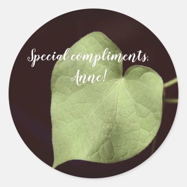 Liebe, Herzleaf, benutzerdefinierte Textaufkleber Runder Aufkleber (Vorderseite)