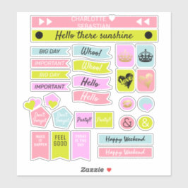 Liebe-Herzplaner in Rosa und Grün Aufkleber
