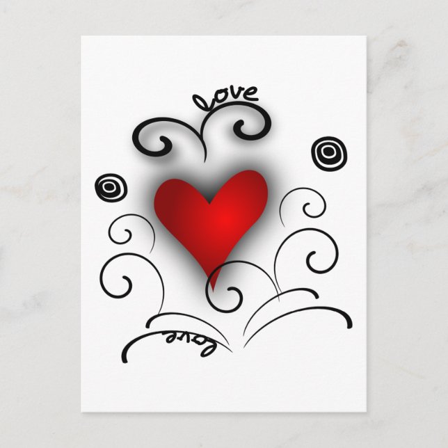 Liebe Herzschwenk - rot und schwarz mit Auswirkung Postkarte (Vorderseite)