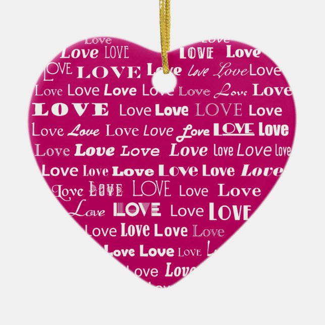 Liebe Herzwolke - Weiß auf Fuchsia Pink Keramikornament (Vorne)