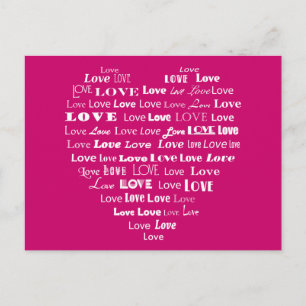 Liebe Herzwolke - Weiß auf Fuchsia Pink Postkarte
