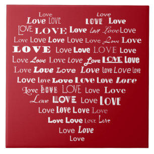 Liebe HerzWord Cloud - Weiß auf Dunkelrot Fliese