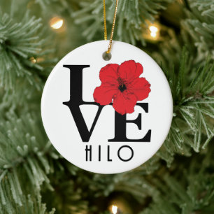 LIEBE Hilo Hawaii Roter Hibiskus Keramik Ornament