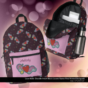 Liebe Hinweis: Doodle Heart Music Lovers Name Pink Bedruckter Rucksack