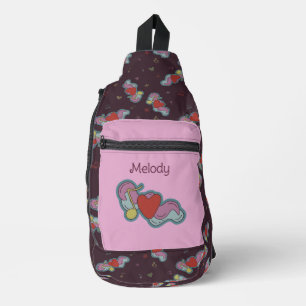 Liebe Hinweis: Doodle Heart Music Lovers Name Pink Crossbody Bag