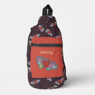 Liebe Hinweis: Doodle Heart Music Lovers Name Red Crossbody Bag