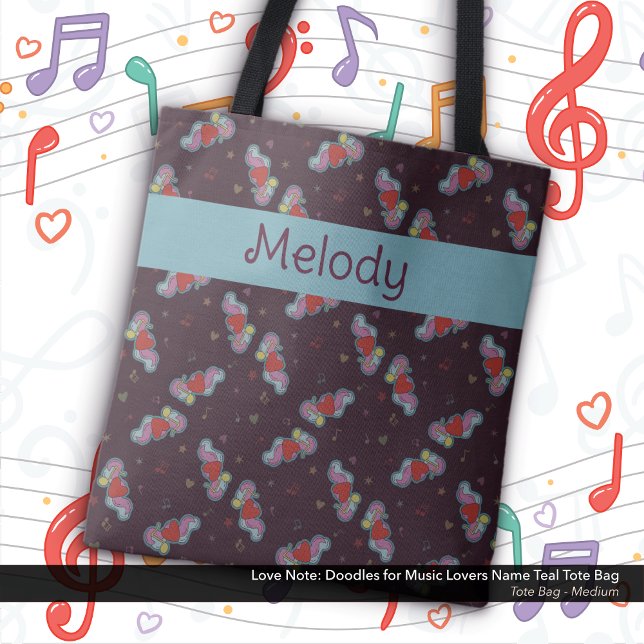 Liebe Hinweis: Doodles für Musikliebhaber Name Aqu Tasche (Love Note: Doodles for Music Lovers Tote Bag: Personalized with Your Name - Teal)