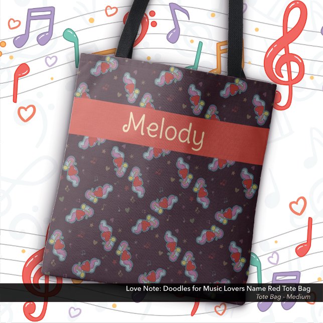 Liebe Hinweis: Doodles für Musikliebhaber Name Rot Tasche (Love Note: Doodles for Music Lovers Tote Bag: Personalized with Your Name - Red)