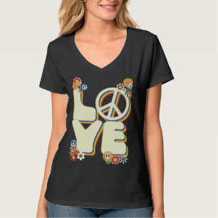 Liebe Hippie Friedenszeichen Blumen Groovy 60er 70 T-Shirt