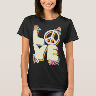 Liebe Hippie Peace Sign Blume Groovy 60er 70er Ret T-Shirt