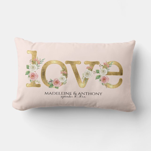 Liebe Hochzeit Personalisierte Namen Wasserfarben Lendenkissen (Vorderseite)
