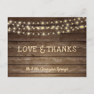 Liebe Hochzeit und dank rustikaler Holzsaitenleuch Postkarte
