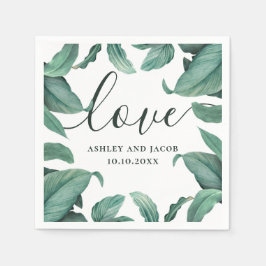 Liebe. Hochzeit von tropischen Wasserfarben Serviette