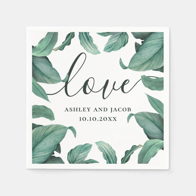 Liebe. Hochzeit von tropischen Wasserfarben Serviette (Vorderseite)
