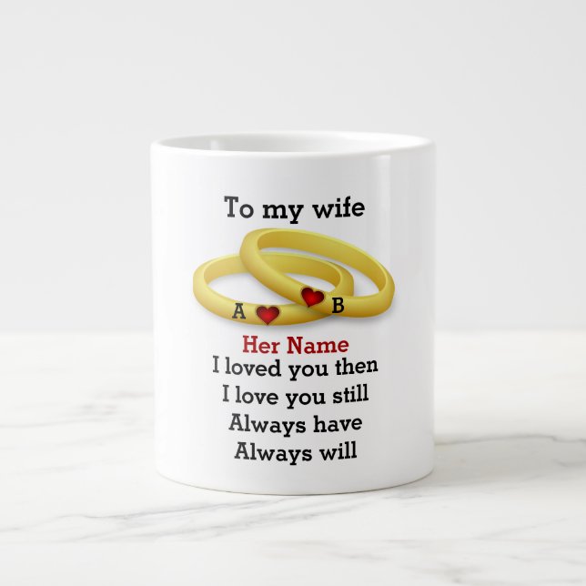 Liebe-Hochzeitstag-Monogramm Jumbo-Tasse (Vorderseite)