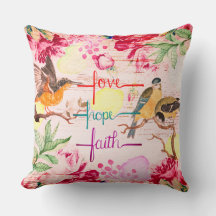 Liebe, Hoffnung, Faith Floral Pillow
