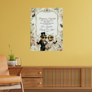 Liebe Honigbienen, elegante florale Hochzeit Poster