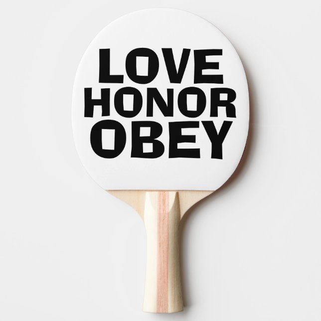 LIEBE HONOR & OBEY, PADDLE für Hochzeitsfeier Verl Tischtennis Schläger (Vorderseite)
