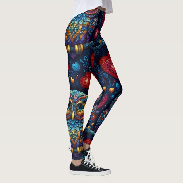 Liebe Hört farbenfrohe Eule Leggings (Rechts)