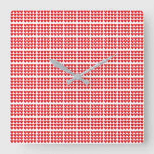 Liebe hört Gittermuster rot durch gelbes Ombre Quadratische Wanduhr
