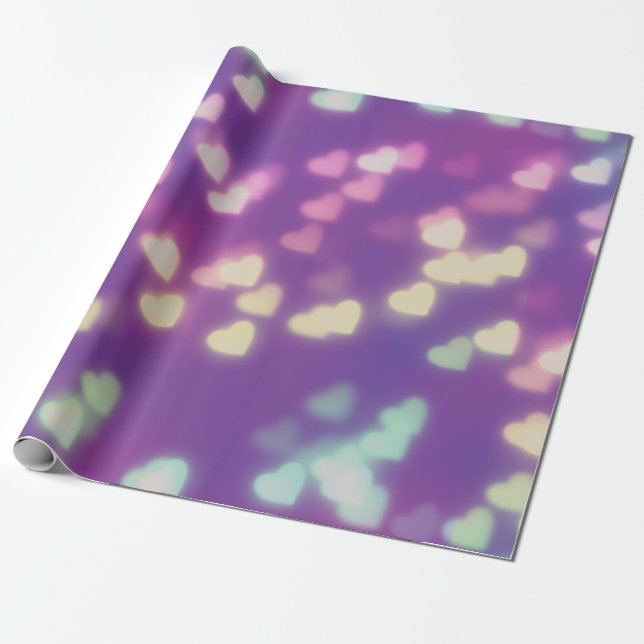Liebe Hört Lila Rosa Niedlich Magisches Bokeh Lich Geschenkpapier (Ungerollt)
