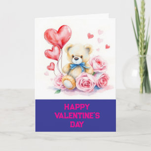 Liebe Hört Teddy Bär und Rose Valentinstag Karte