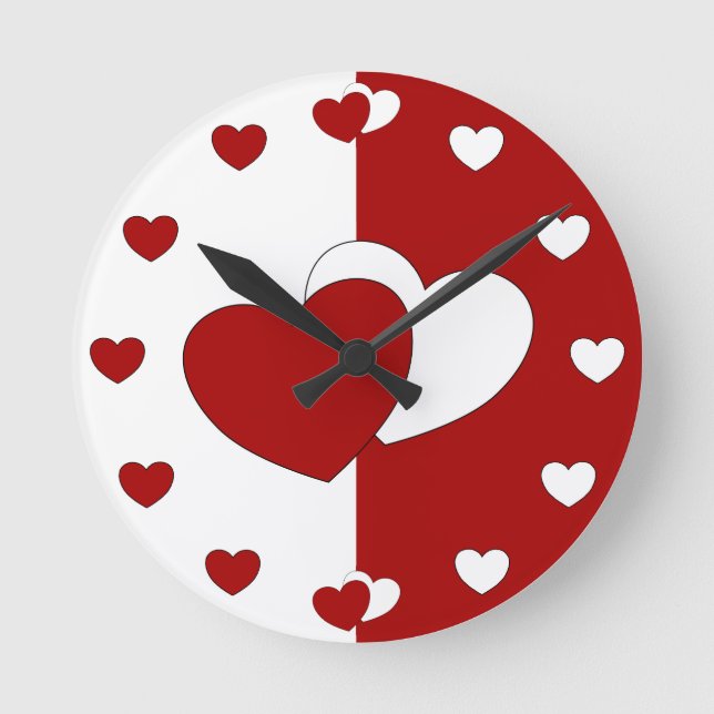 Liebe hört um die Uhr herum - rote und weiße Uhr (Vorderseite)