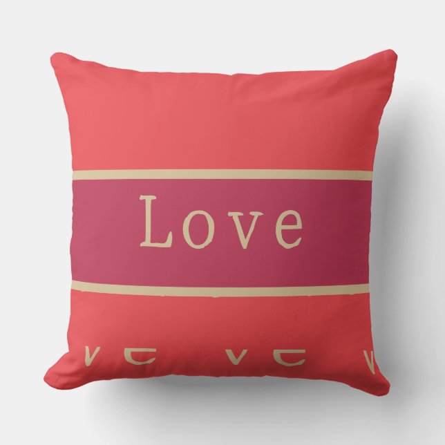 Liebe | Hot Pink Red Gold Typografie Kissen (Vorderseite)