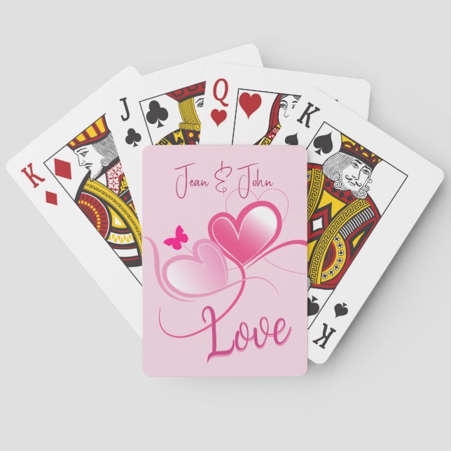 Liebe Hübsche rosa Herzen mit Schmetterling Spielkarten (Rückseite)