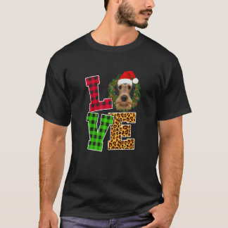 Liebe Hund Airedale Terrier Weihnachtsmann Hut Leo T-Shirt