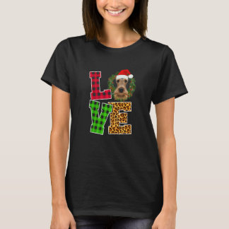 Liebe Hund Airedale Terrier Weihnachtsmann Hut Leo T-Shirt