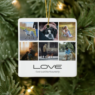 Liebe-Hund-Familienporträt-Collage-Design Keramikornament