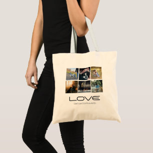 Liebe-Hund-Familienporträt-Collage-Design Tragetasche