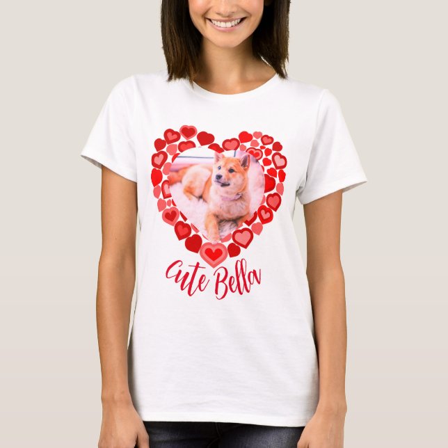 Liebe Hund Katzenherz Foto T-Shirt (Vorderseite)