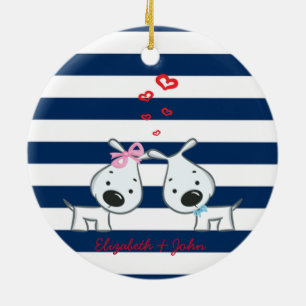 Liebe Hunde auf gestreiftem-Personalisiert Keramik Ornament