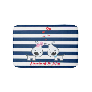 Liebe Hunde auf gestreiftem-personalisiertem Hinte Badematte