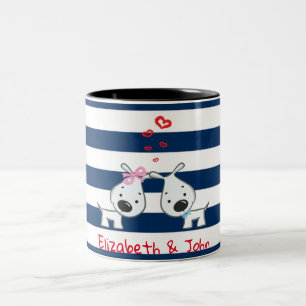 Liebe Hunde auf gestreiftem-personalisiertem Hinte Zweifarbige Tasse