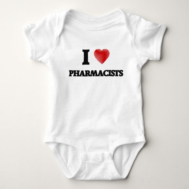 Liebe I Apotheker (Herz gemacht von den Wörtern) Baby Strampler (Vorderseite)