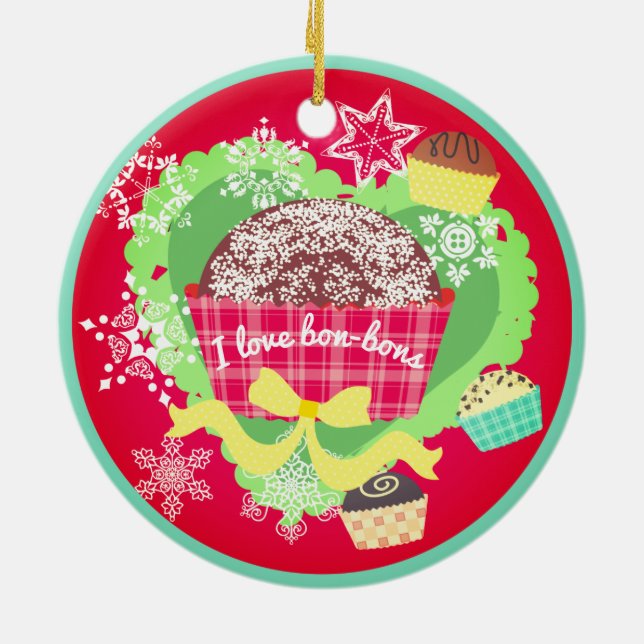 Liebe I Bon Bonsschokoladen Weihnachtsverzierung Keramikornament (Hinten)