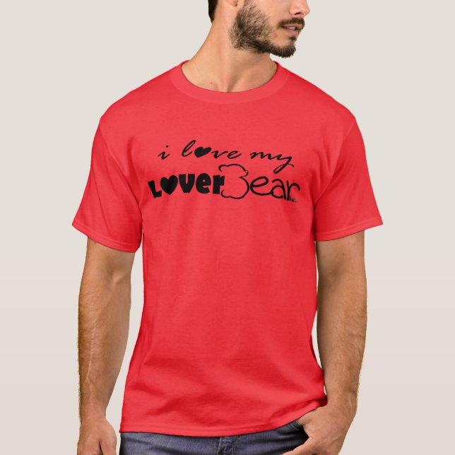 Liebe I mein LoverBear--Schwarzes auf Rot T-Shirt (Vorderseite)