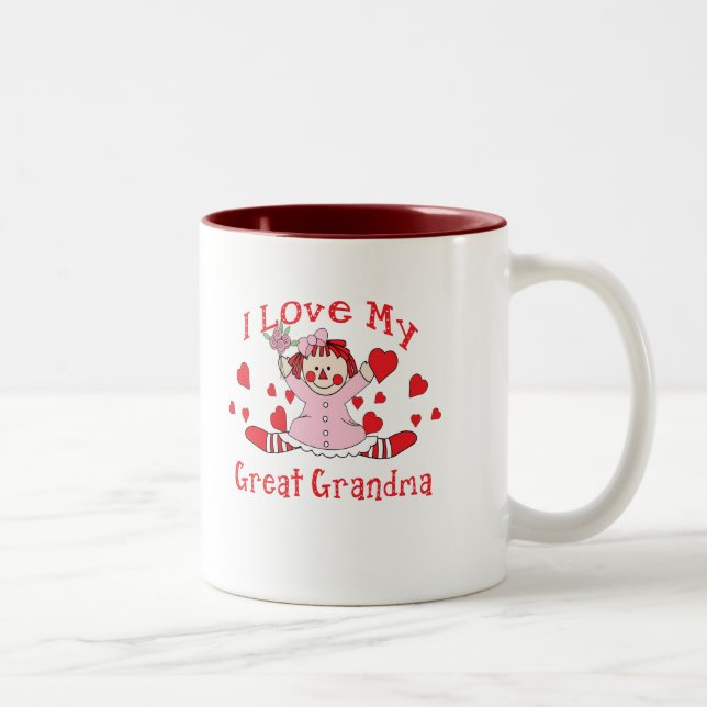 Liebe I meine große Großmutter-Lappen-Puppe u. Zweifarbige Tasse (Rechts)