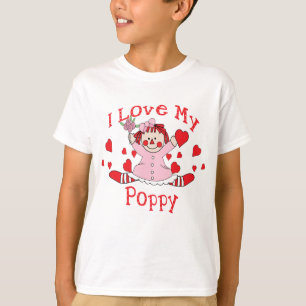 Liebe I meine Mohnblumen-Lappen-Puppe u. Herzen T-Shirt